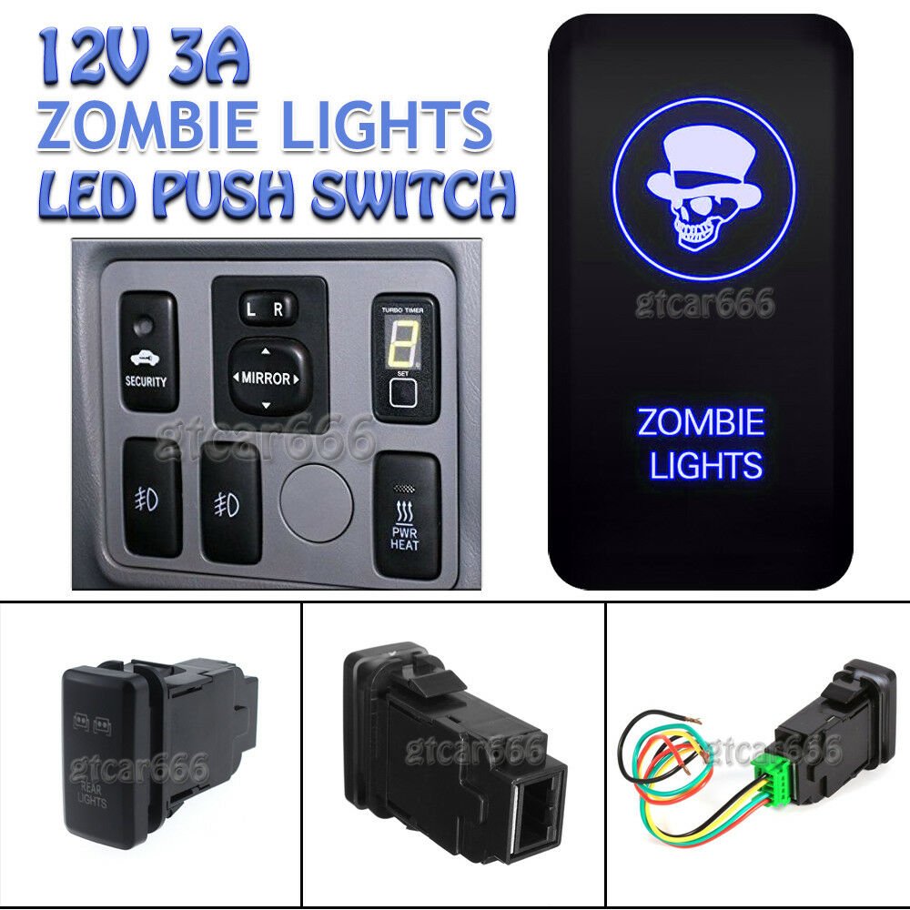 Blue LED Switch Push Button Zombie Light for Toyota Hilux Tacoma Fortuner Tundra