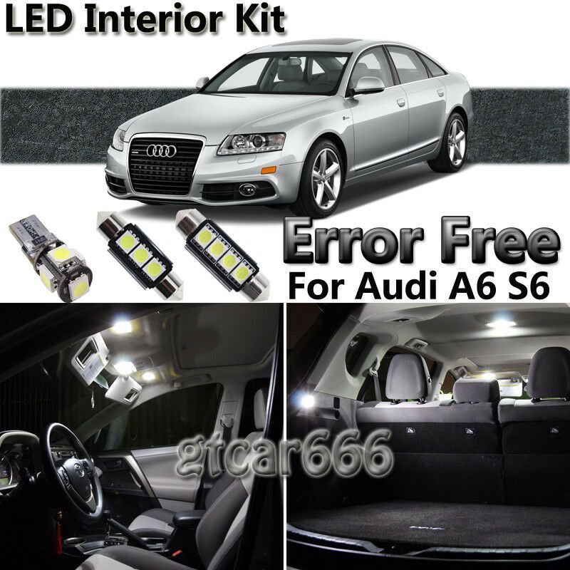 White LED Interior Light Package Kit For Audi A6 S6 C6 2005-2011 Error Free 11pc