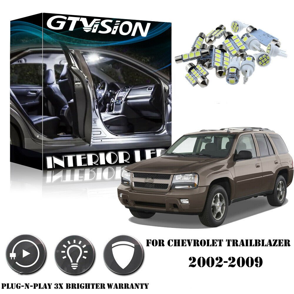12x Bright White LED Interior Lights Package Kit For Chevrolet Trailblazer 02-09