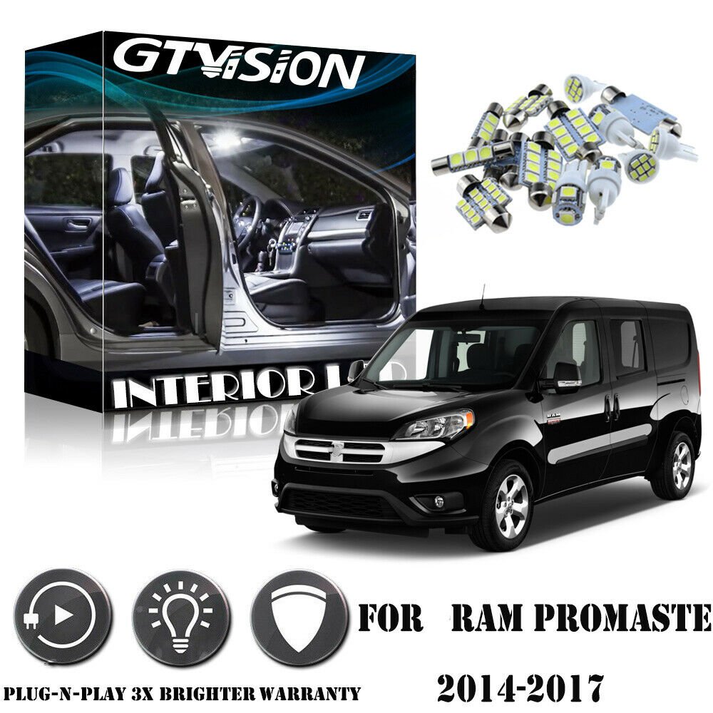 12Pcs Bright White LED Lights Interior Package Kit for 2014-2017 RAM ProMaster