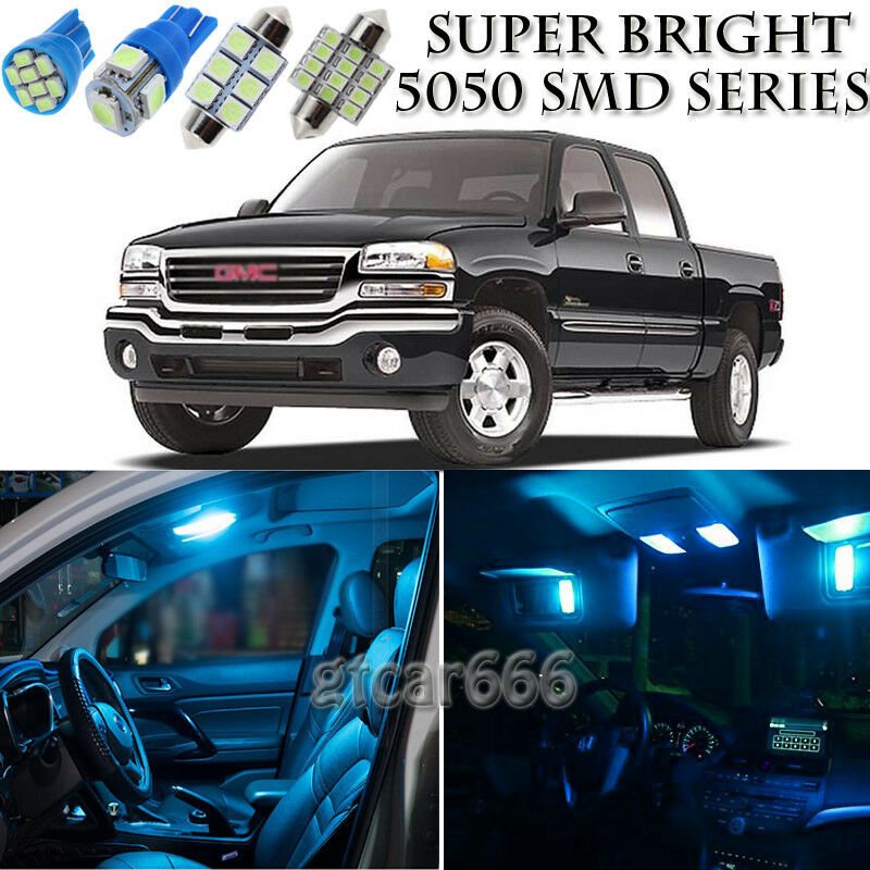 14pcs Ice Blue LED Interior Lights Bulb Package Kit For GMC Sierra 2000-2006