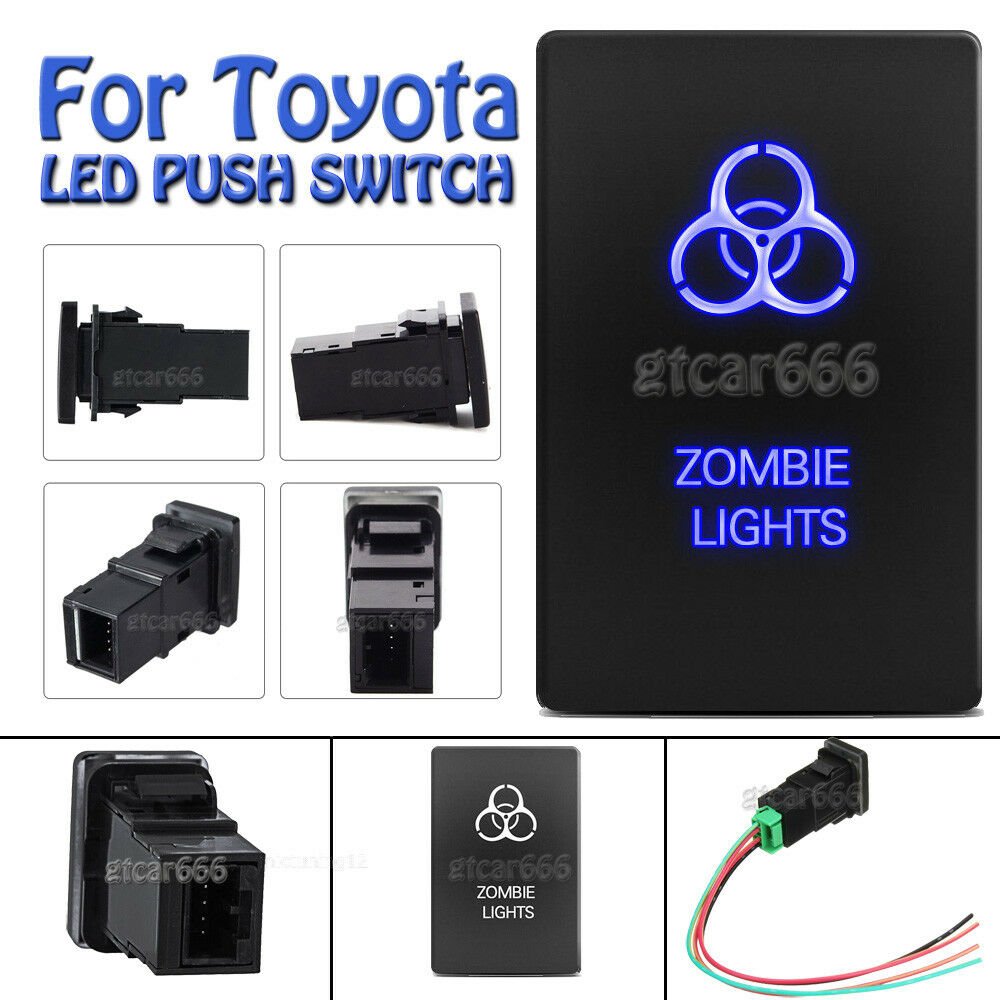12V ON-OFF Blue LED Push Switch ZOMBIE LIGHTS For Toyota Tundra 4Runner 2010-up