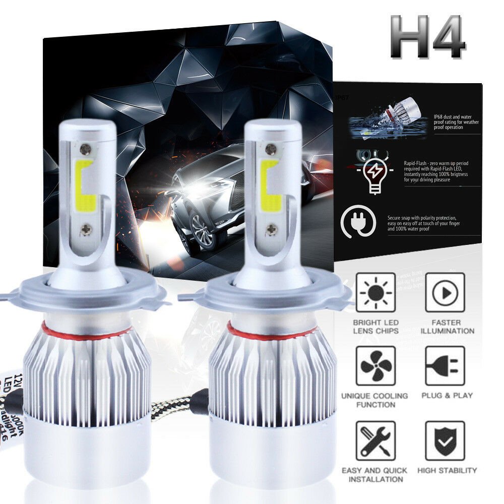 H4 9003 HB2 LED Headlight Bulb Conversion Kit Hi/Lo Beam 6000K White 195000LM