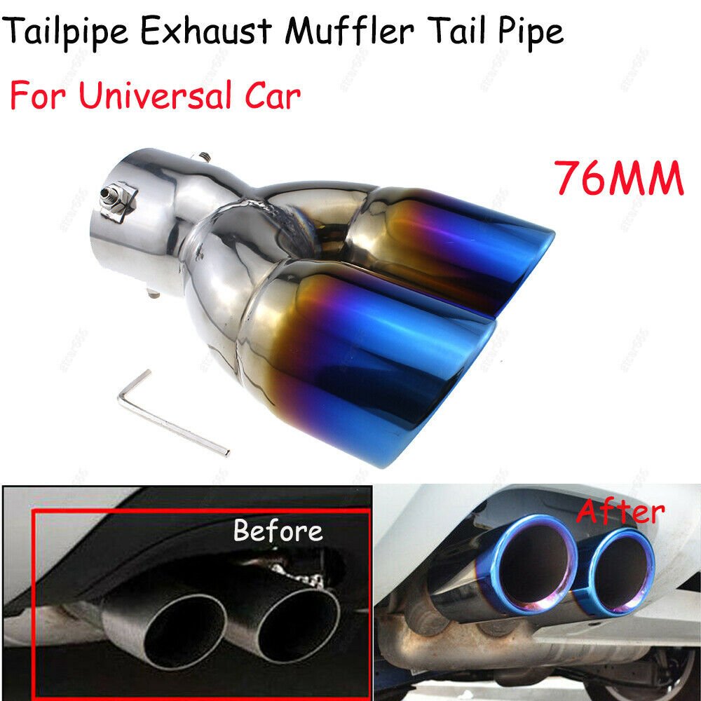 Universal Dual Exhaust Tail Pipe Tip Muffler Vehicle Stainless Steel Chrome Trim
