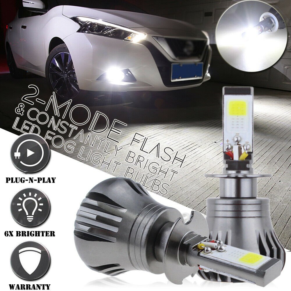 H3 6000K White High Power LED Fog Light Driving Bulbs Foglight Kit w/ Flash Mode