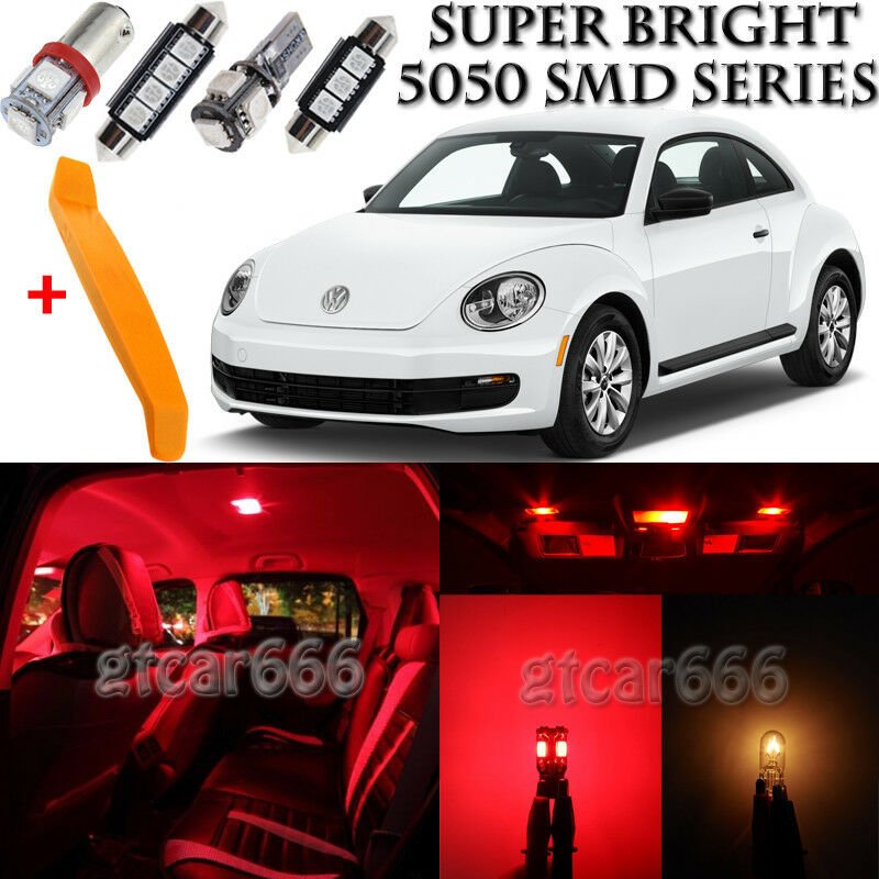 10 x Ultra Red Interior LED Lights Kit + TOOL For 1998 - 2011 Volkswagen VW Beet