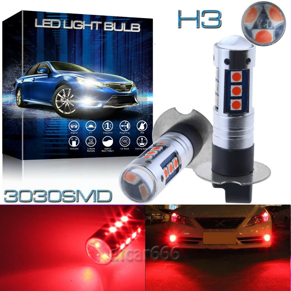 2X 15SMD H3 Red Projector LED Fog Driving Light Bulbs Daytime Running Light DRL