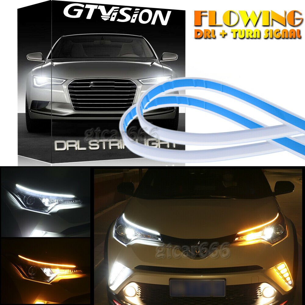 2PC 45cm Switchback Car Flexible LED Strip Lights DRL Flowing Turn Signal Lamp