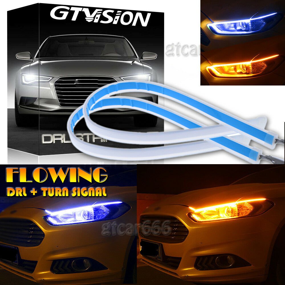 30CM Blue Amber Switchback Car LED Strip Light DRL Flow Sequential Turn Signal