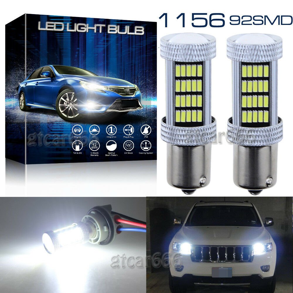 2x 1156 BA15S Xenon White High Power 92SMD Turn Signal Light High Power LED Bulb