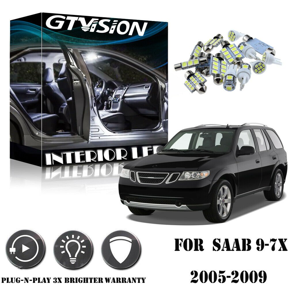 10Pcs Super Bright White LED Lights Interior Package Kit for Saab 9-7x 2005-2009