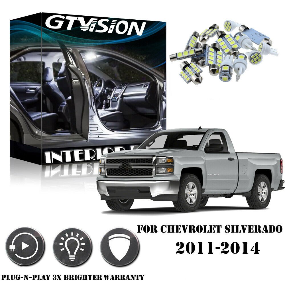 14Pcs White Interior LED Light Kit Pack For Chevrolet Silverado 2500HD 2011-2014