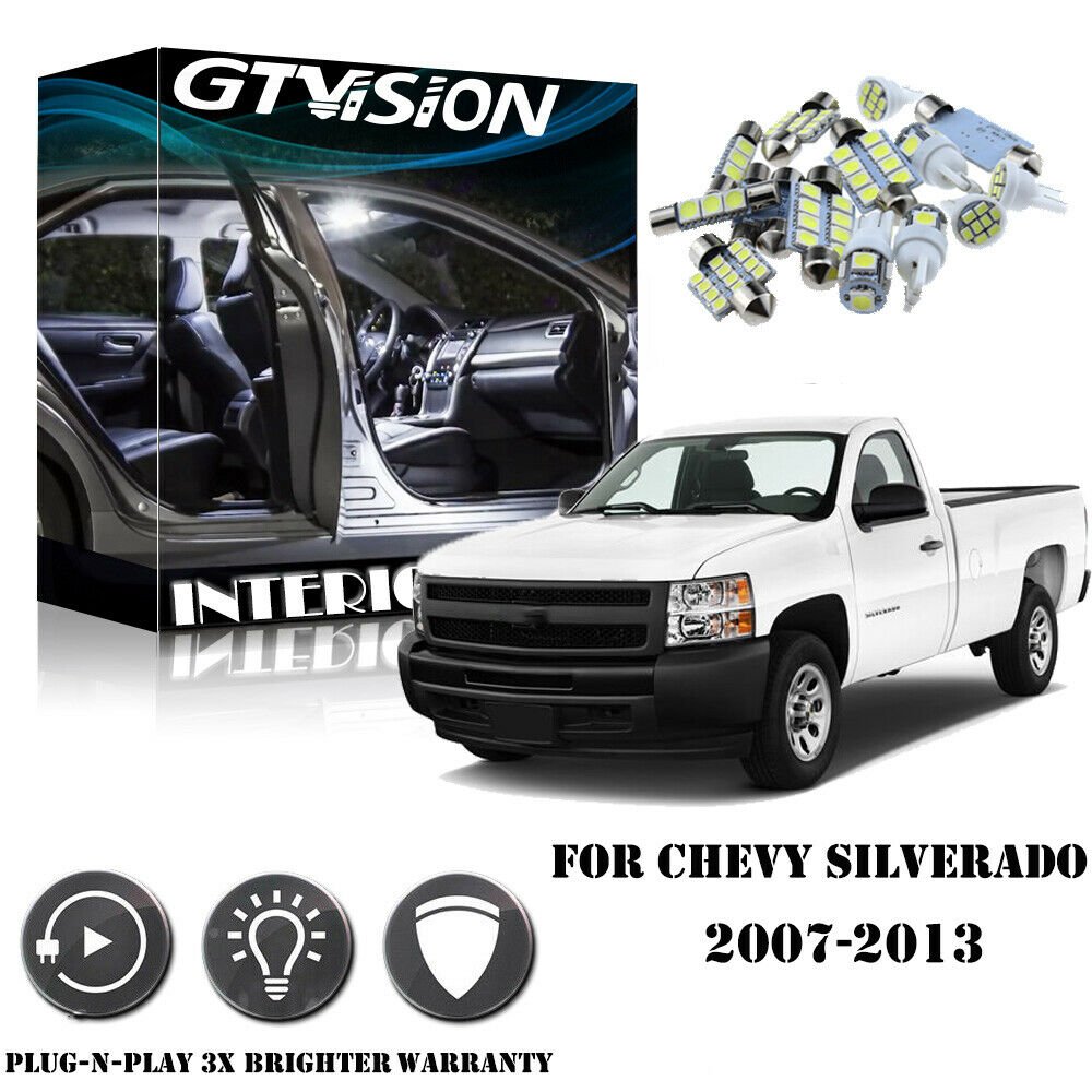 14Pcs Bright White LED Interior Light Package Kit For Chevy Silverado 2007-2013