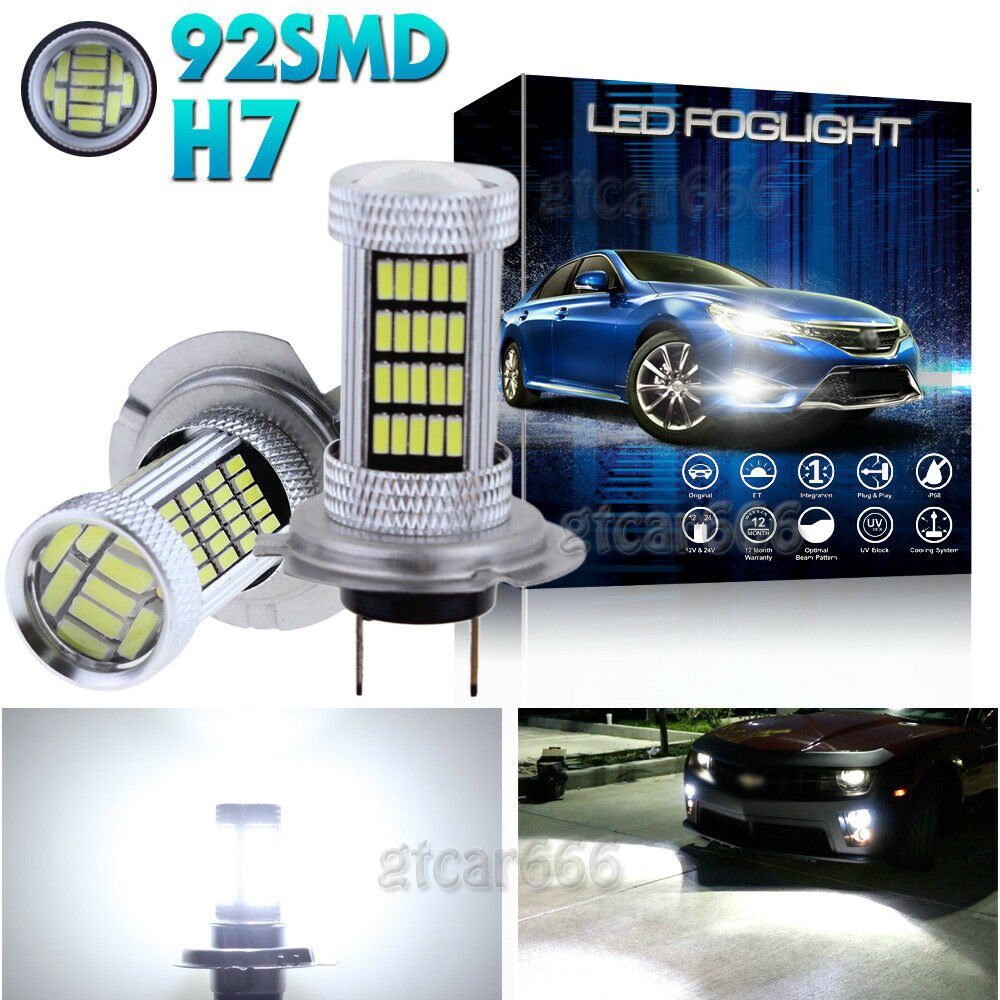 2x H7 92SMD LED Fog Light Bulb Car Driving Lamp DRL 6000K Xenon White High Power