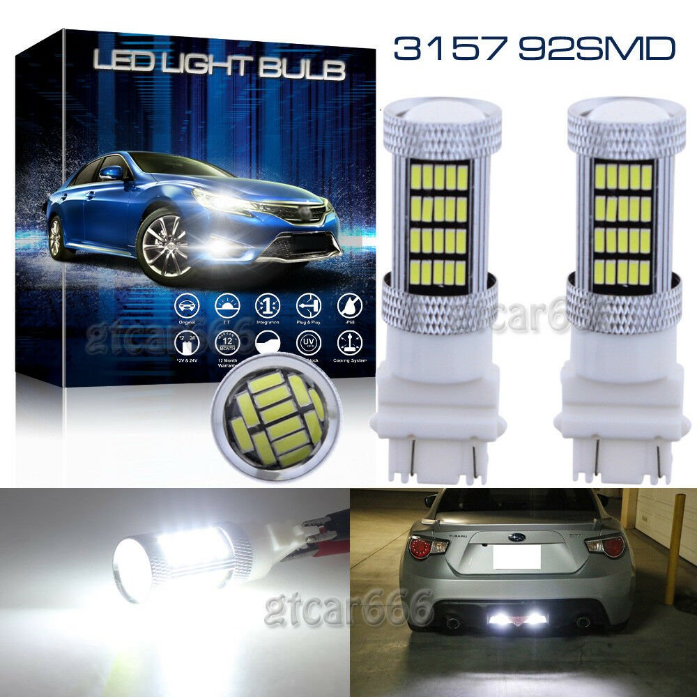 2X 92SMD 6000K White 3157 3156 LED Backup Reverse Light Bulbs For Chevrolet GMC