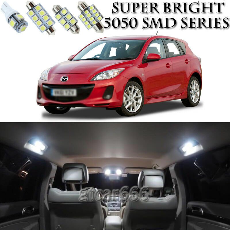 8 Xenon SMD White LED Interior Light Package Kit For Mazda 3 Hatchback 2004-2009