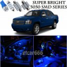 For Chevy Avalanche 2007-2013 Blue Interior + White License LED Light Kit 15Pcs