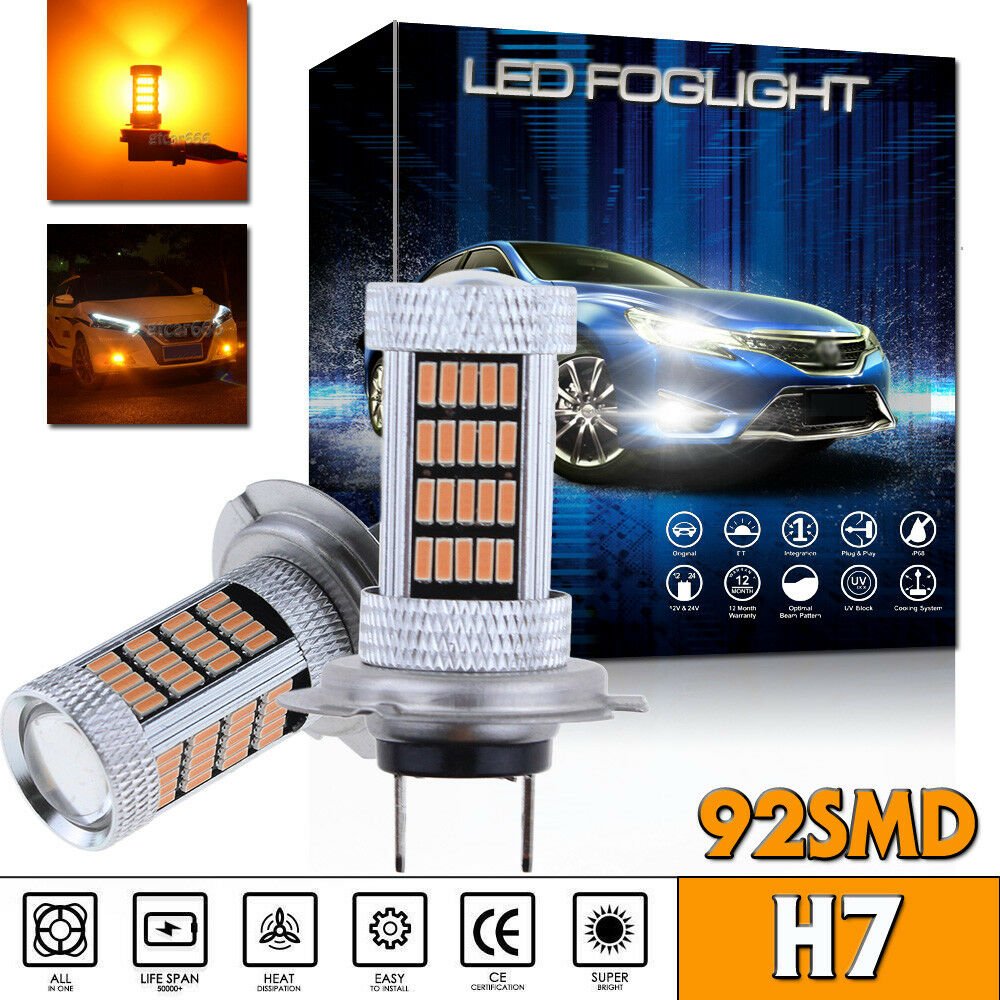 2x H7 92-4014SMD LED Fog Light Bulb Car Driving Lamp DRL Amber Yellow High Power