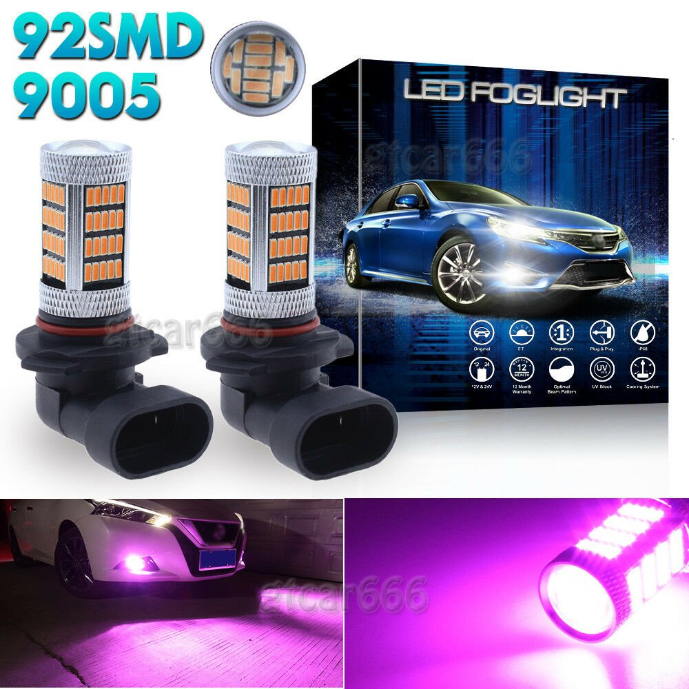 2pcs High Power 92SMD 9005 HB3 H10 9145 Pink Purple LED Bulbs Fog Driving Light