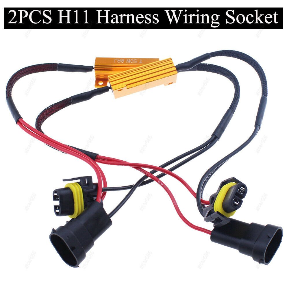 2x H11 H8 LED Light Fog Xenon HID No Error Load Resistor Wiring Harness Adapter