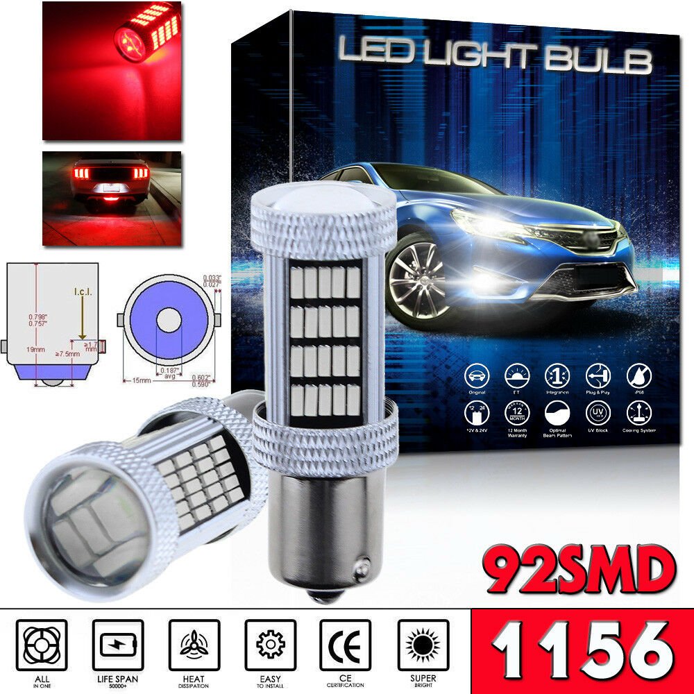 2pcs 92SMD Red 1156 BA15S Projector LED Turn Signal Backup Reverse Lights Bulbs