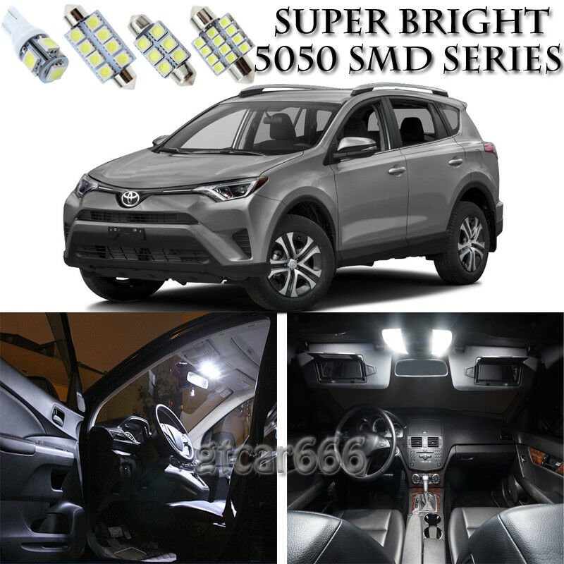 12pcs Xenon White LED Interior Lights Bulb Package Kit For Toyota RAV4 2013-2016