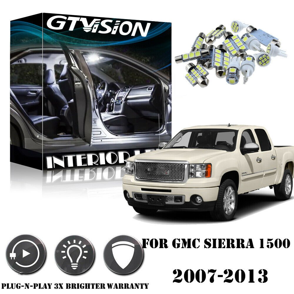 10x White LED Interior Light Package Kit For GMC Sierra 1500 2500 3500 2007-2013