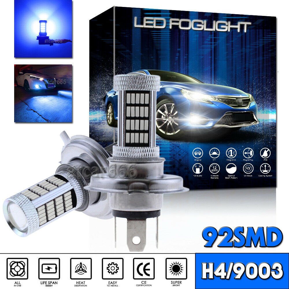 2x 92SMD Blue H4 9003 LED Projector Fog Light Bulb Driving Daytime Running Light