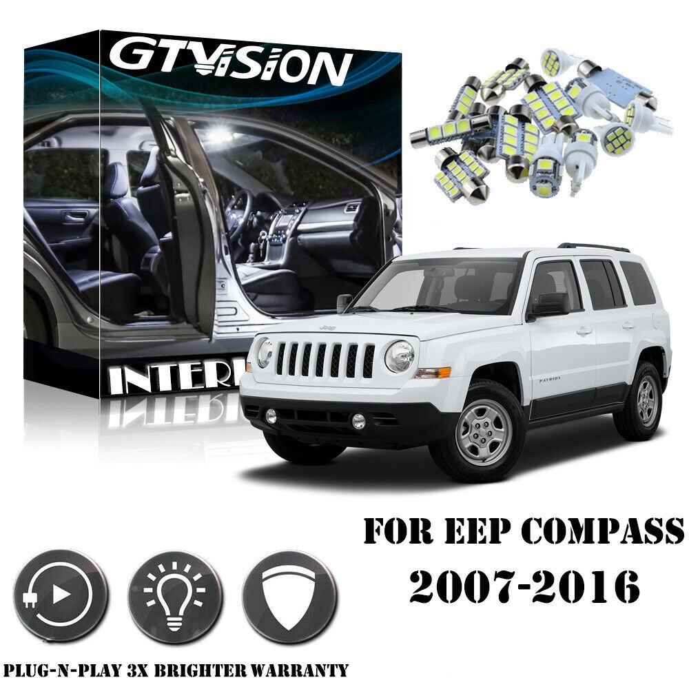 6Pcs White Interior LED Light Package Kit For 2007-2016 Jeep Patriot & Compass