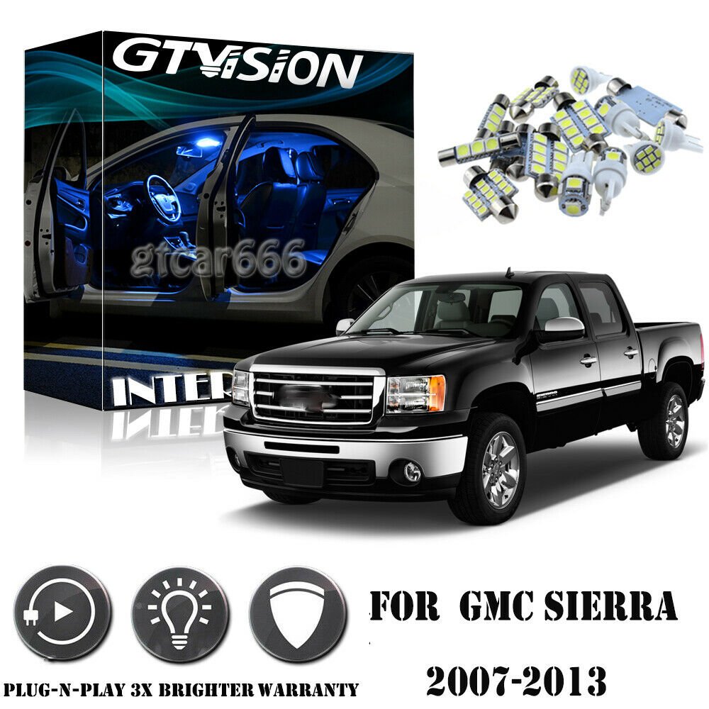 14Pcs Super Bright Blue Interior LED Lights Package Kit for GMC Sierra 2007-2013
