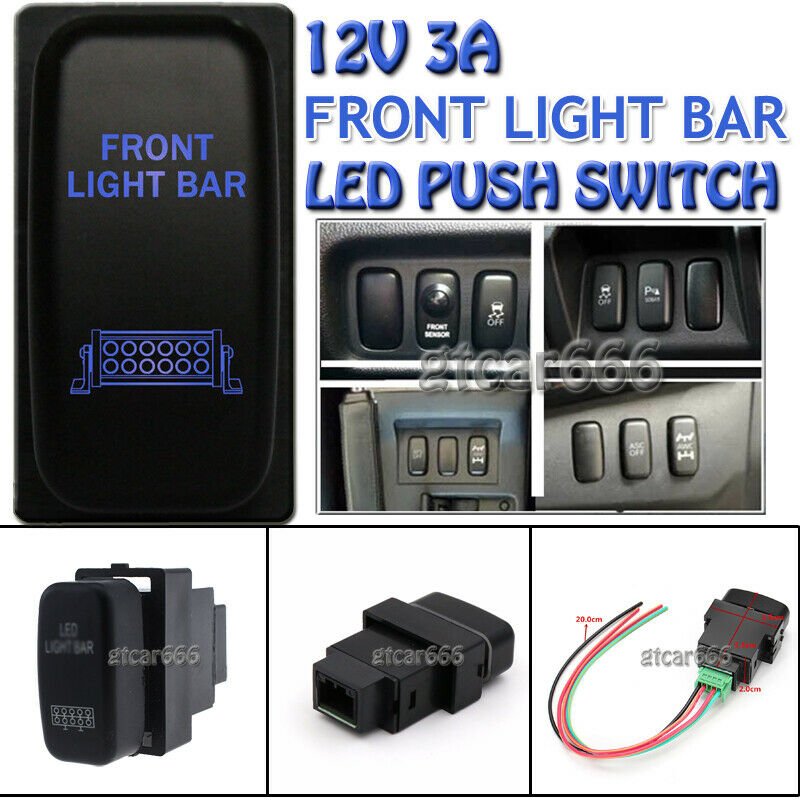 12V 3A FRONT LIGHT BAR Blue LED Push Switch For Mitsubishi Pajero Triton MN ML