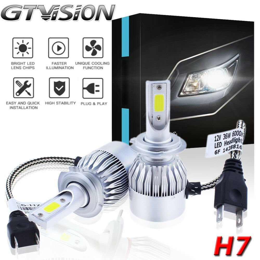 2 x H7 LED Headlight Bulb Conversion Kit High Low Beam Fog Lamp 6000K HID White
