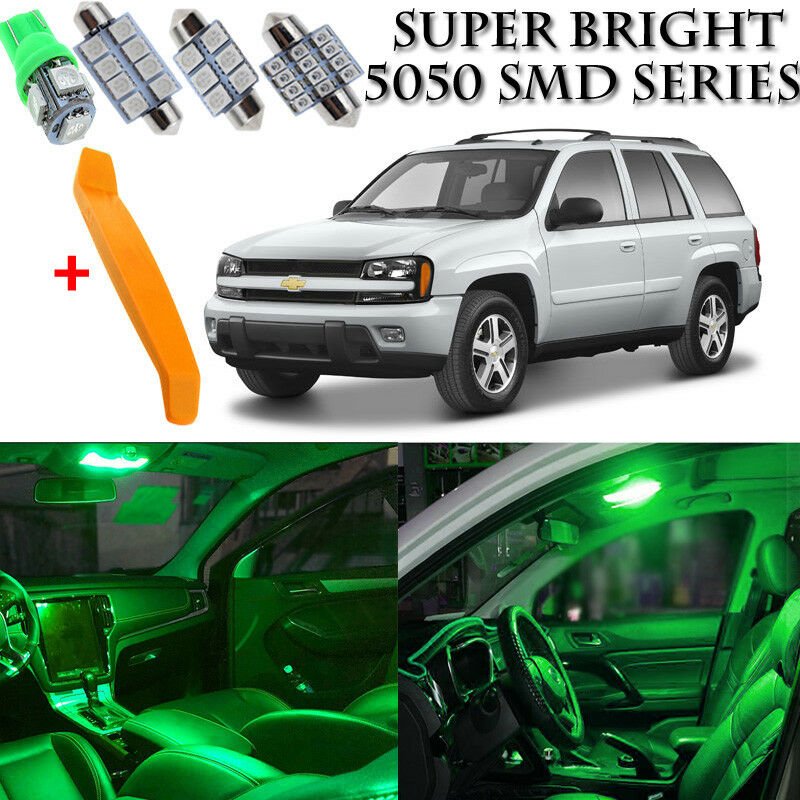 12x Ultra Green Interior LED Lights Kit + TOOL For 2002 - 2009 Chevy Trailblazer