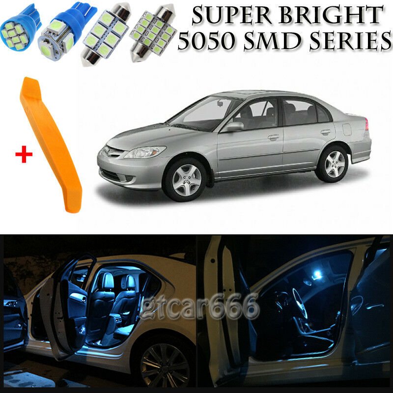 8 x Ice Blue Interior LED Lights Kit + TOOL For 2001 - 2005 Honda Civic