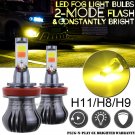 2x H11 H8 H9 High Power LED Amber Yellow Fog Light DRL Bulb 2-Mode Still + Flash