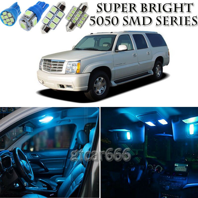 13X Ice Blue LED Interior Light Bulb Package Kit For Cadillac Escalade 2002-2006