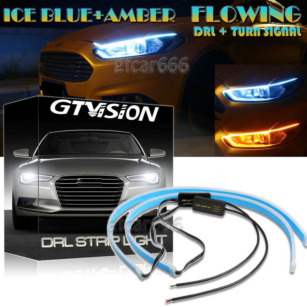 45CM LED DRL Daytime Running Strip Light Sequential Turn Signal ICE BLUE Amber
