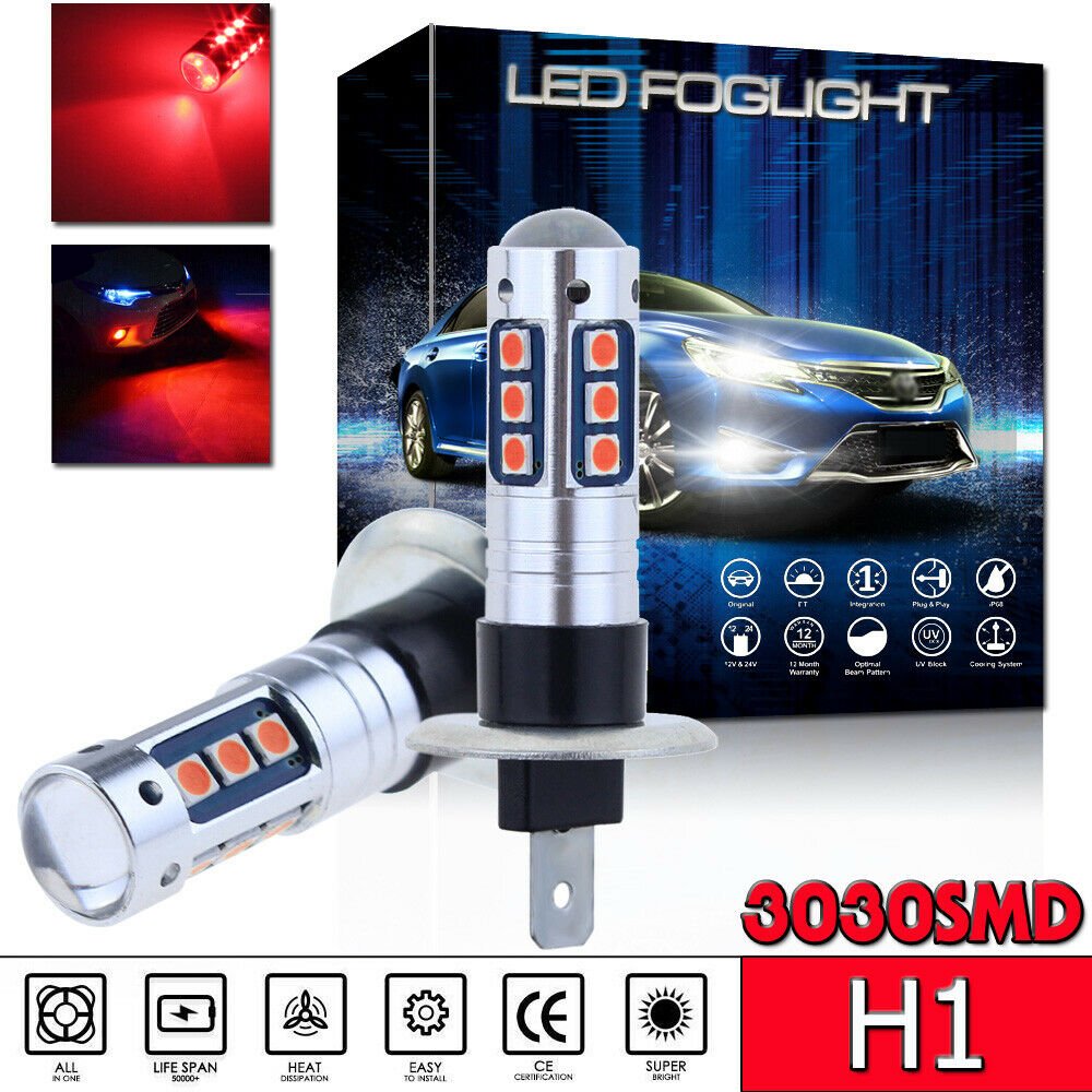 2x H1 15SMD Projector LED Fog Light Bulbs Driving Lamp DRL Ultra Red High Power