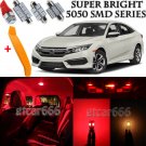 8 x Ultra Red Interior LED Lights Kit + TOOL For 2013 - 2017 Honda Civic
