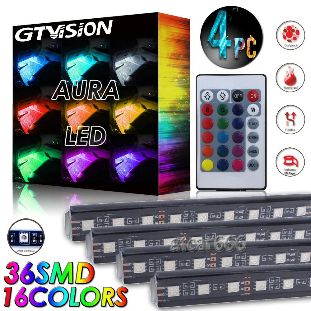 36LED Remote Control RGB Interior Footwell Floor Decor Strip Light 12V USB Port