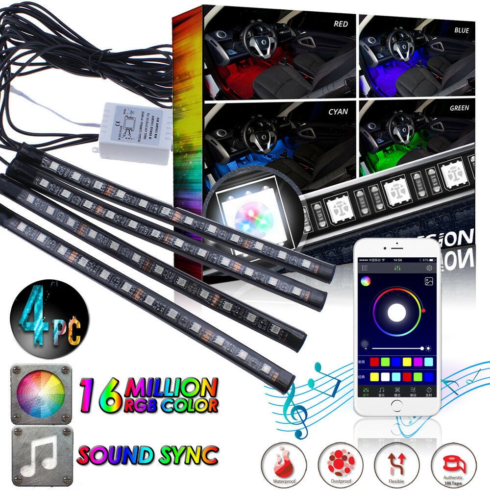 RGB LED APP Control Interior Car Kit Under Dash Foot Well Seats Floor Lighting