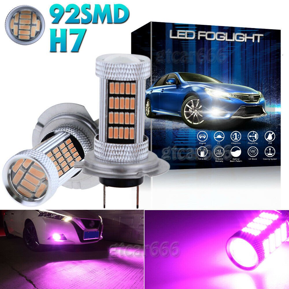 2x 92SMD H4 Car LED Fog Light Bulbs Pink Purple Daytime Running Light High Power