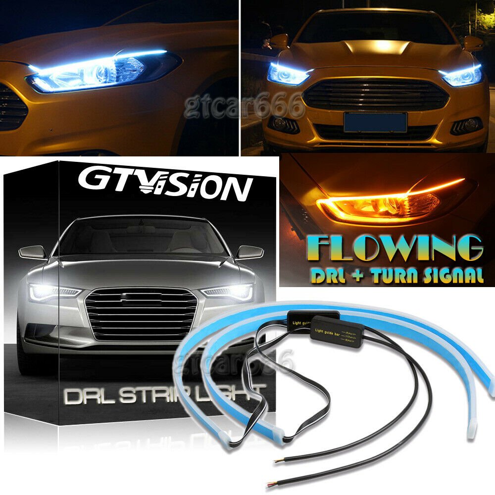 45CM ICE BLUE + Amber Soft Switchback LED DRL Sequential Turn Signal Light Strip