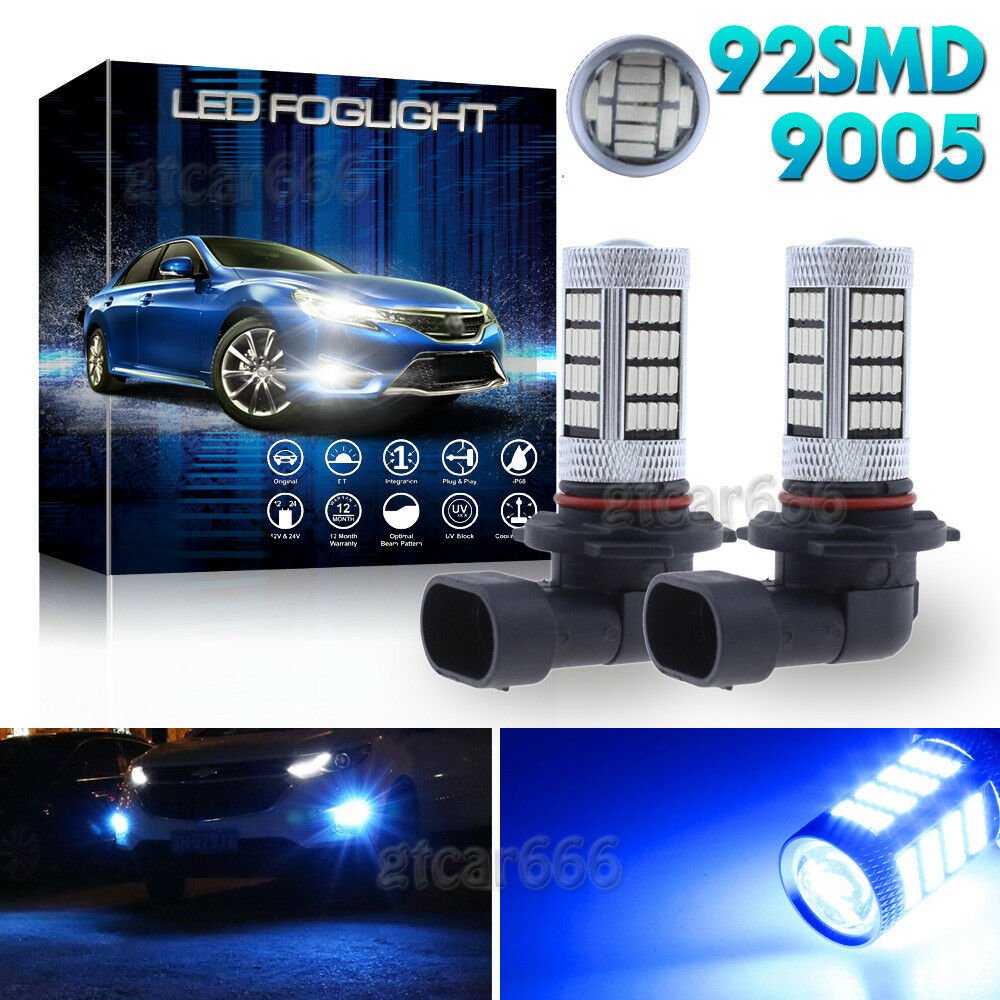 2Pcs High Power 92SMD 9005 HB3 92SMD LED Projector Foglight Driving Light Bulbs