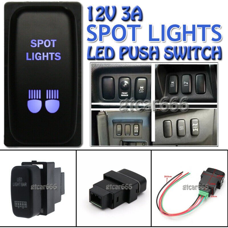 12V 3V SPOT LIGHTS Blue LED Push Switch For Mitsubishi Pajero Triton MN Galant