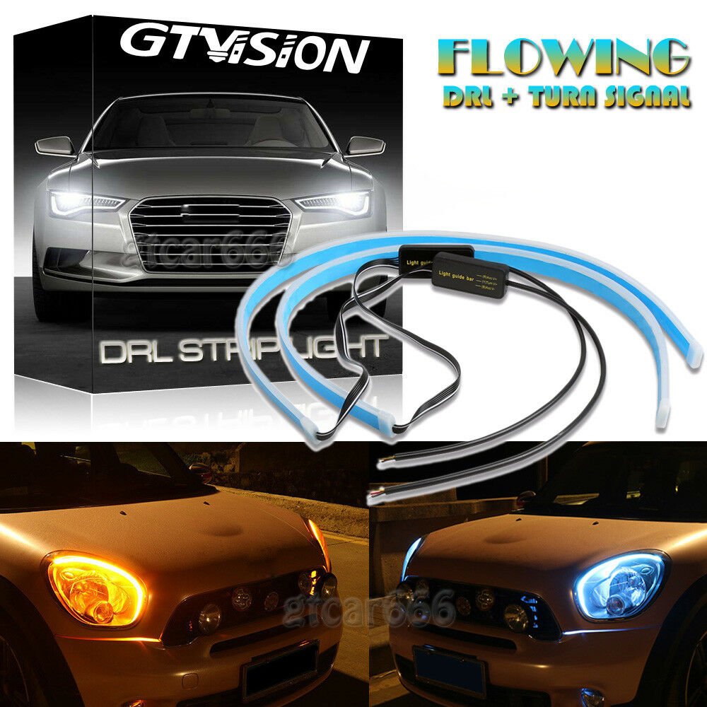 45CM Soft DRL Sequential Switchback ICE BLUE Amber LED Knight Rider Strip Light