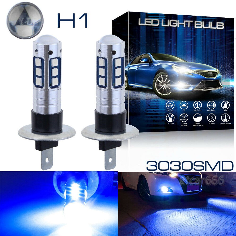 2x H1 15SMD Projector LED Fog Light Bulbs Driving Lamp DRL Ultra Blue High Power