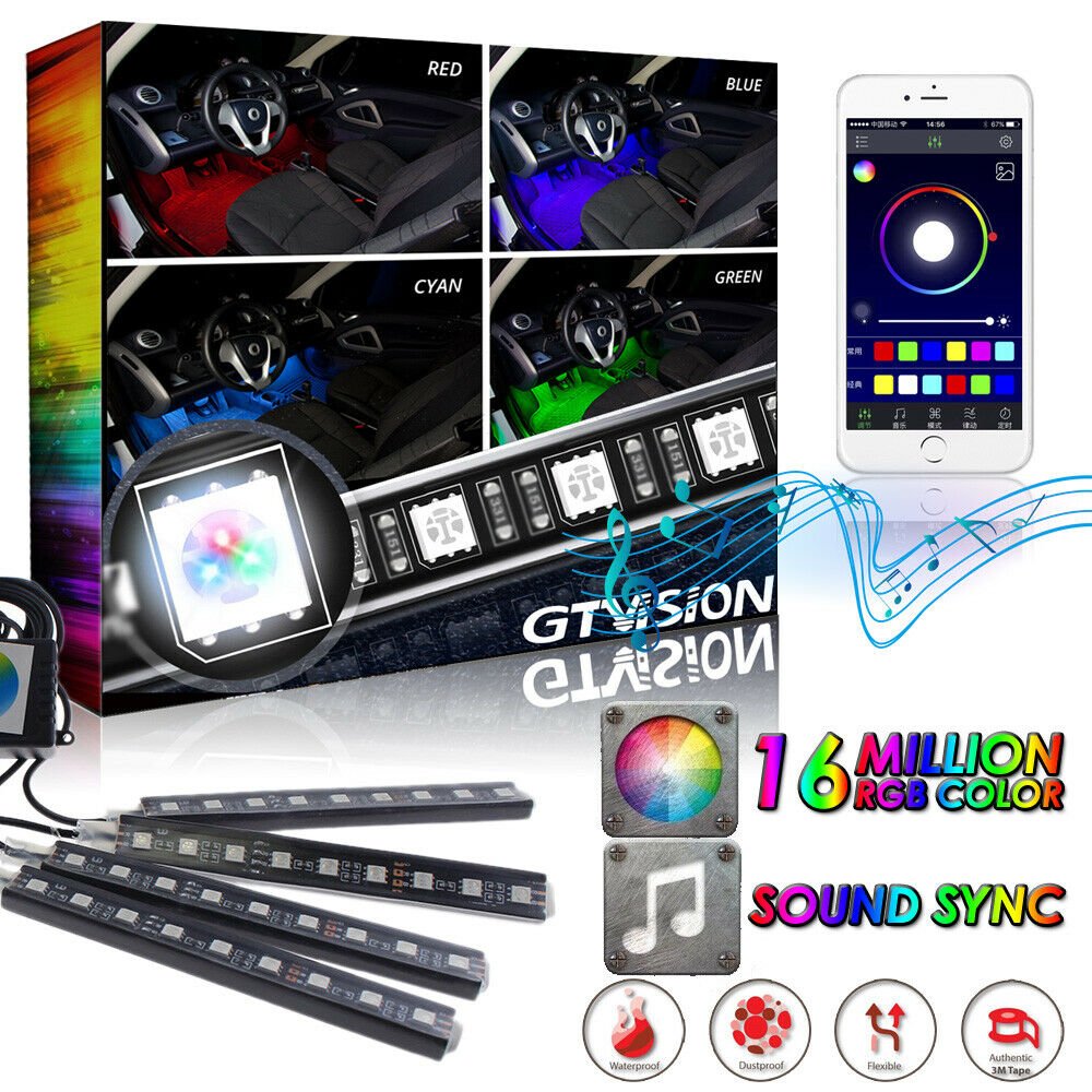 LED Car LED Strip Light RGB Music Car Interior Light Wireless APP Sound Control