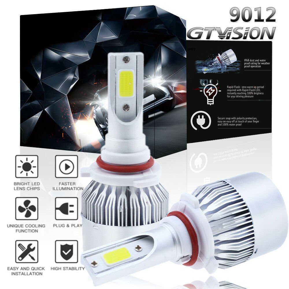 2-Sided Headlight High Low Beam Fog 9012 LED Bulb 1300W Xenon White Super Bright