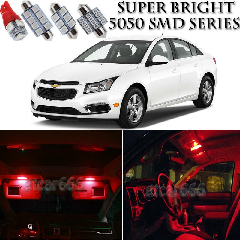 10pc 5050 SMD Red LED Interior Lights Bulb Package Kit For Chevy Cruze 2011-2015